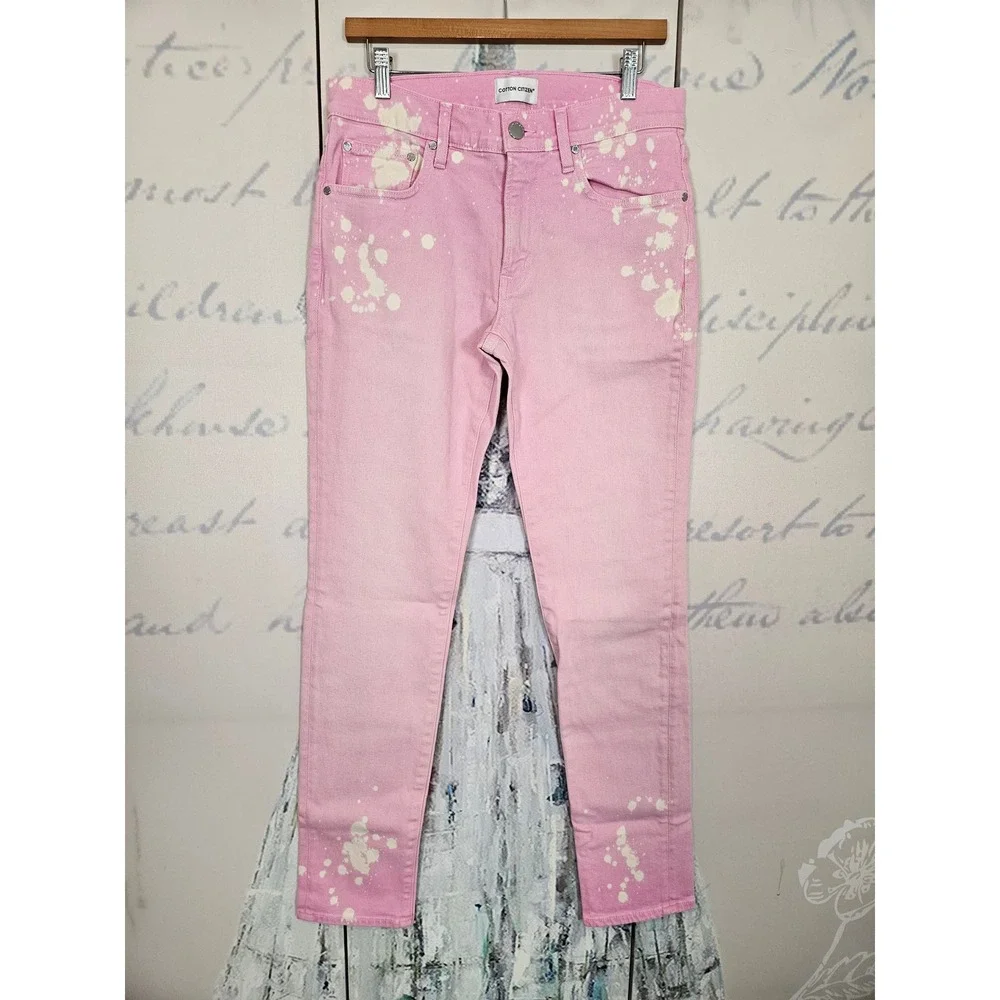 Cotton Citizen Mens Pink Bleach Splatter Slim Jeans Size 32 M909579-LTPNK-32 NEW